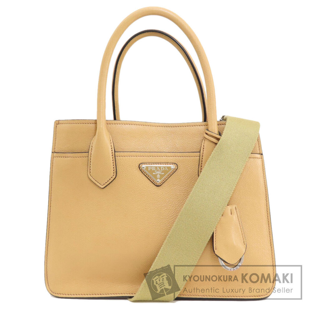 Prada beige leather 2way handbag signature triangle logo Tan Yellow